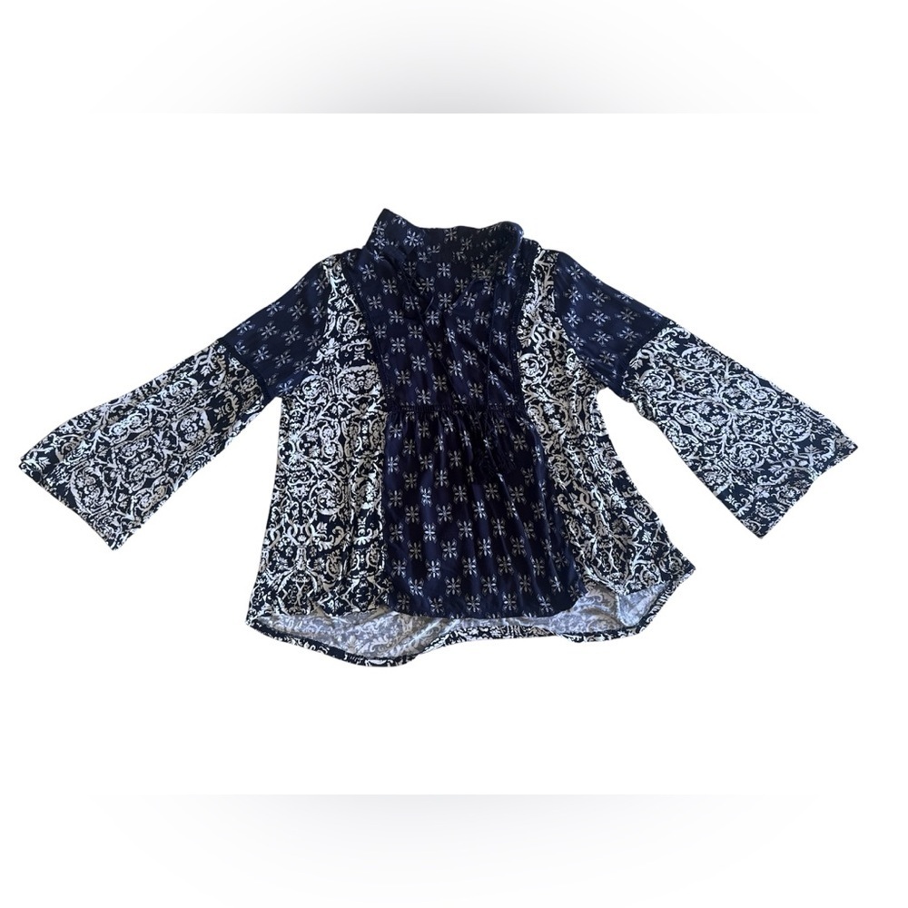 Floral black white tunic boho long sleeves blouse check the measurements